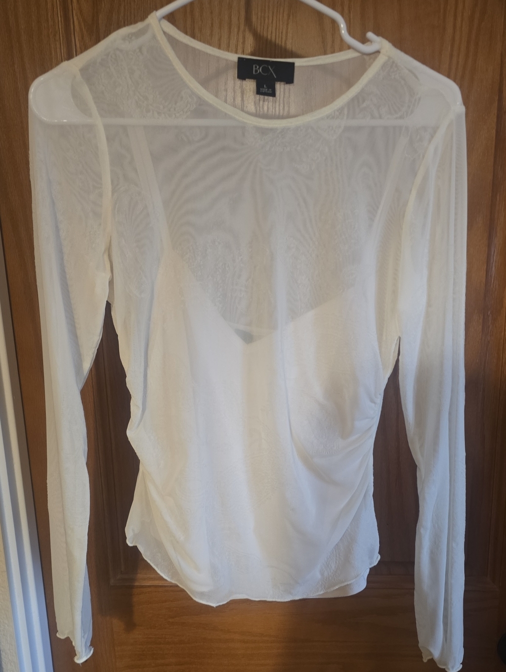 BCX Women's Sheer Long-Sleeve Ivory Top